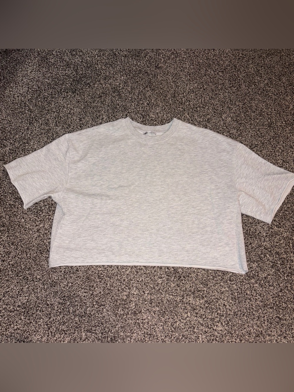 Zara Cropped Crewneck Sweater T-Shirt - Light Heather Gray Size Medium